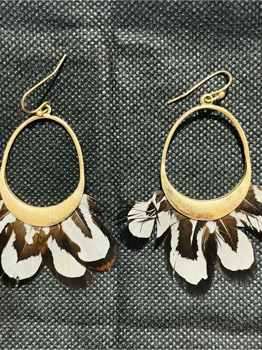 Gold Hoop Feather Drop Earrings - Women Jewelry